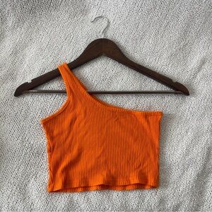 Orange One-Shoulder Ribbed Top XS